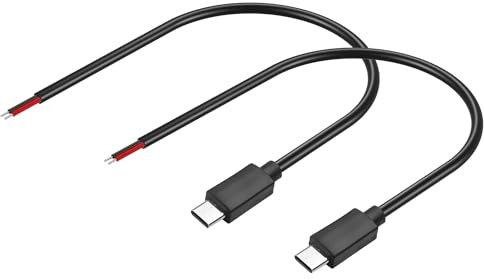 GINTOOYUN 2PCS USB C to 2-Pin Bare Wire Cable 5V/3A USB Type C Male Plug 2 Pin Bare Wire Open End Power Cable 0.3M/11.81 Inch (0.3m)