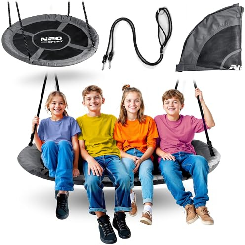 Neo-Sport Nestgunga utomhus 120 cm – hängande gunga med ram – maximal belastning 150 kg – vattentät – rund – svart grå