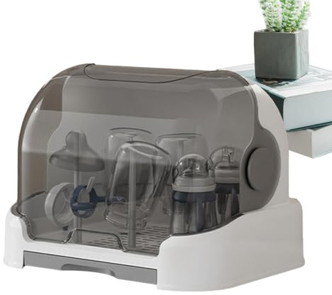 Space-saving bottle dryer holder, baby feeding bottle rack, worktop storage stand, multiple pins securely hold bottles and lids, comfortable for breast pump components, cup