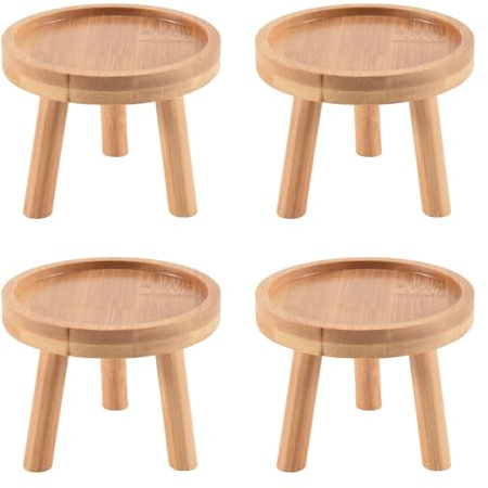 Uikdjgu 4X Wooden Plant Stand Flower Pot Base Holder Stool High Stool Balcony Round Flower Shelf for Indoor Outdoor
