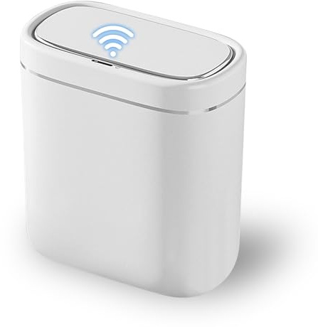 Poubelle de salle de bain à capteur - 9 l - Avec couvercle - Étanche - Smart - Avec couvercle à fermeture douce - Fine - En métal - Pour chambre à coucher, salle de bain, cuisine, bureau