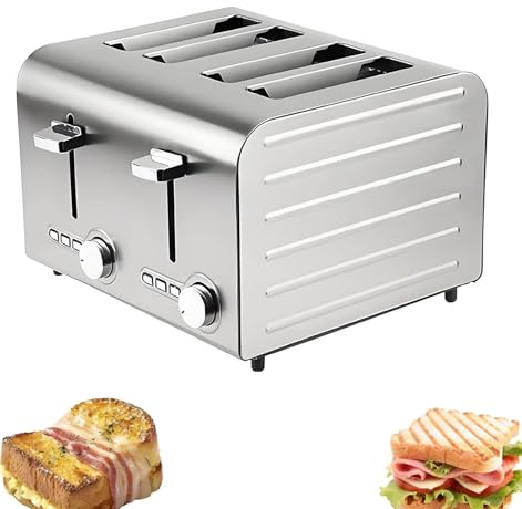 Tostadora de 4 rebanadas, diseño de ranuras anchas, con múltiples funciones de tostado, alta potencia de 1500 W, para el desayuno familiar, controles digitales, apagado automático