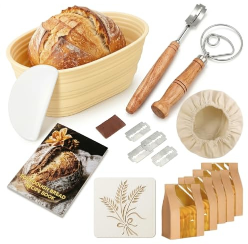 Bread Proofing Set, Bread Banetons de silicona plegable ovalados | 25 cm (10 Inch), Fermentation Basket, Kit de iniciación para principiantes