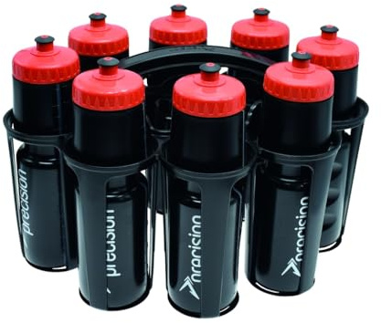 Precision 8 Water Bottles and Oval Carrier, 750ml BPA Free Team Sport Bottles, Easy Pull Cap, Dishwasher Safe, Football, Rugby, Hockey, Training, Black
