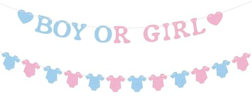 Cosblisvia Boy or Girl Girlande, Decoración para Fiesta de revelación de género con Pancarta de Body, Set de decoración para futuros Padres, telón de Fondo para Baby Shower (Rosa Azul)