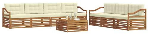 vidaXL Outdoor-Sofagarnitur mit Kissen 8 pcs Natur und Creme, Gartenlounge, modernes Outdoor-Sofa-Set, langlebige Terrassenmöbel, Bequeme Sitzmöglichkeiten