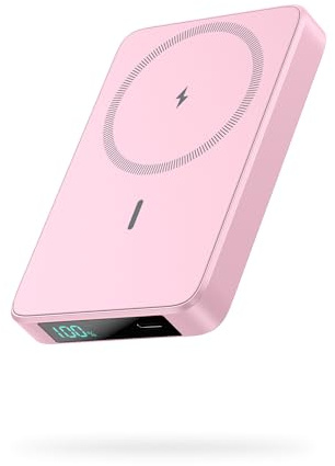HETP Magnetische Powerbank 10800mAh, PD 20W Schnellladung Wireless Power Bank mit USB-C Eingänge/Ausgang und LED-Display Externer Akku Kompatibel mit Magsafe, iPhone 17/16/15/14/13/12 Serie - Rosa