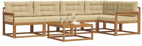 vidaXL Outdoor-Sofagarnitur mit Kissen 6 pcs Natur und Beige, Gartenmöbelset, modernes Patiosofa, Robustes modulares Lounge-Set, Outdoor-Sitzgelegenheit für Garten, Poolbereich, Akazienholz