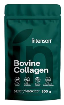 Intenson Poudre de Collagène Bovin, 300 g, Peptides Hydrolysés Types 1 & 3 | Vaches Nourries À L’Herbe, soutient Peau Cheveux Ongles Os, sans Arôme, riche en Protéines, Types I & III