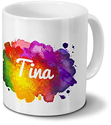 digital print Tasse mit Namen Tina - Motiv Color Paint - Namenstasse, Kaffeebecher, Mug, Becher, Kaffeetasse - Farbe Weiß