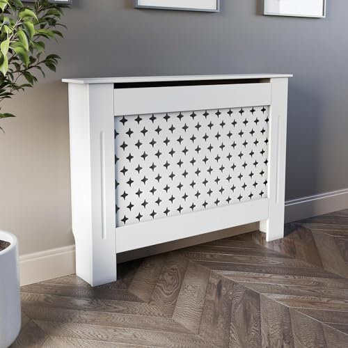 DuraTherm® Radiator Cover White Painted Traditional Cross Slat Shelves MDF Cabinet Shelf for Radiators, Living Rooms, Bedrooms, Medium (W: 112cm / H: 81.5cm / D: 19cm)