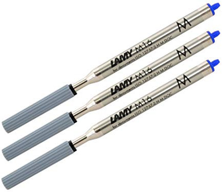LAMY M16 3er Set Kugelschreiber-Großraummine aus Metall - Original Ersatzmine für alle Lamy Kugelschreiber Modelle - dokumentenecht - Strichbreite Mittel in Tintenfarbe blau
