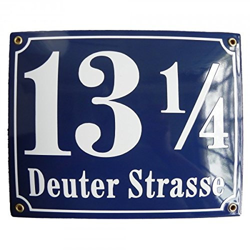 Hausnummer Hausnummernschild Emaille 25x30 cm mit Wunschstraßennamen und Nummer Hausschild, Vorbohrungen, Personalisierte, Hausnummernschilder, Wetterfest, Türschild, Wunschtext