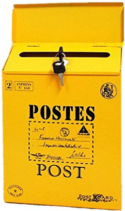 TentHome Briefkasten Postkasten Antik-Look Briefkastenanlage Mailbox Wandbriefkasten Zeitungsfach Farbiger Letterbox Zeitungskasten mit Klappe Gelb 1