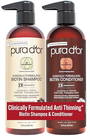 PURA D'OR Professionelles Anti-Haarausdünnungs-Biotin-Shampoo- und Conditioner-Set 2X konzentrierte Wirkstoffe Klinisch getestet, sulfatfrei, natürliche Inhaltsstoffe, für Männer und Frauen