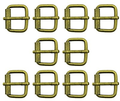 HAND® Set of 10 Antique Brass Tone Square Metal Buckles for Belts, Shoes, Boots, Bags & Accessories - 28 x 22 mm, Takes a Strap up to 23 mm Wide