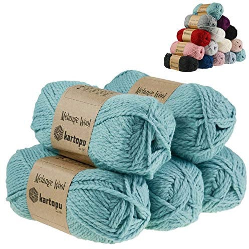 5 x 100g Strickgarn Kartopu Melange Wool Strick-Wolle Garn Häkelgarn Wolle Farbwahl, Farbe:K5017 türkis