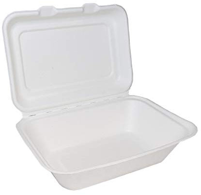 Thali Outlet - 250 x Biodegradable 7x5 White Lunch Burger Single Compartment Box - Bagasse Disposable Paper Hot Food - Great for Take Away's/Cafe's/Events/Professional/Parties