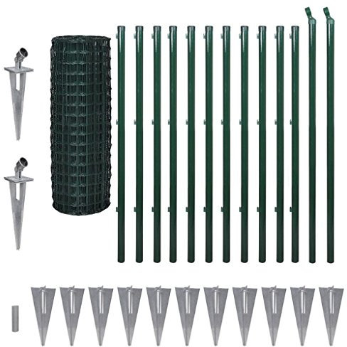 Tidyard Eurozaun-Set mit Erdnägeln, Gartenzaun Maschendraht, Stahl Grün, 25 Meter Länge, Höhe wählbar