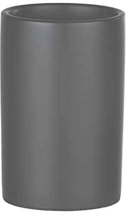 WENKO Zahnputzbecher Polaris, Mundspülbecher, hochwertiger Zahnbürstenhalter für Zahnbürste und Zahnpasta aus edler Keramik, ideal für Badezimmer & Gäste-WC, Ø 7,5 x 11,2 cm, Grau matt, 11 x 7 x 7 cm