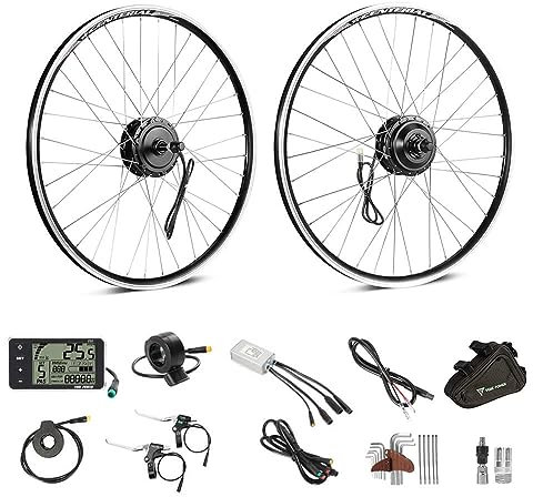 Season 27.5'' E-Bike Kit de Conversion 36V 350W Moteur de Moyeu Arrière à Engrenages sans Balai, adapté pour Roue Libre 6/7/8/9 Vitesses, avec L'écran LCD, Capteur de Pédale