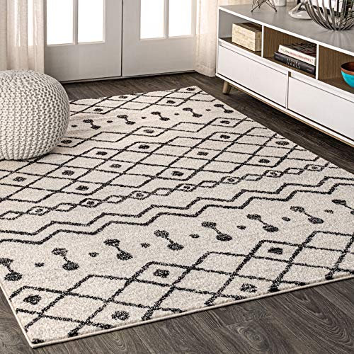 JONATHAN Y MOH208A-8 Aksil Marroquí Beni Souk Alfombra Granja Interior, Fácil de Limpiar, Habitación, Cocina, Salón, Anti Derrame, 240 cm x 300 cm, Crema/Negro