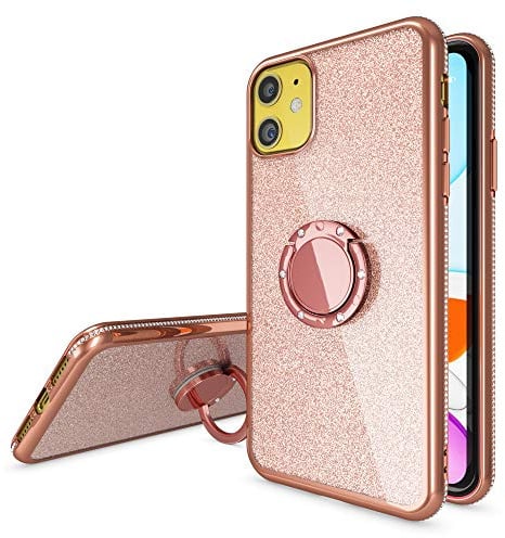 NALIA Ring Handyhülle für iPhone 11 Hülle, Glitter Ring Rosegold