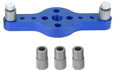 Holzbearbeitung Locher Dübel Jig Aluminiumlegierung Drill Guide Holz Löcher Locator Kit mit 3 Stück Bohrbuchse(Blau)