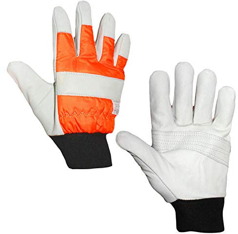 Spares2go Large Hi Visibility Chainsaw Protective Safety Gloves - Size 10 - Both Hands Protected