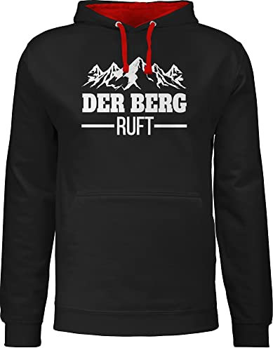 Pullover Herren Frauen Hoodie Kontrast zweifarbig - Skiurlaub Apres Ski - Der Berg Ruft - 5XL - Schwarz/Rot - Pulli männer mit Kapuze apred polloverer Hoody Damen Kapuzenpullover Damen,der apre