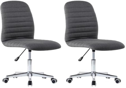 vidaXL Esszimmerstühle 2 STK., Esszimmerstuhl mit Rollen Höhenverstellbar Drehbar, Essstuhl Küchenstuhl Eisengestell, Stuhl Drehstuhl Esszimmer Küche, Dunkelgrau Stoff