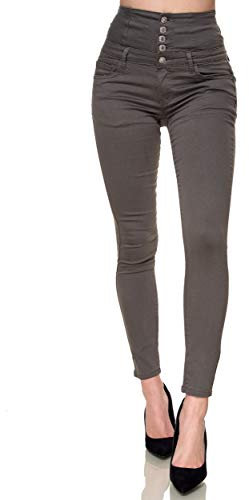 Elara Damen Jeans Stretch Skinny High Waist Chunkyrayan EL60-6 Grau-36 (S)