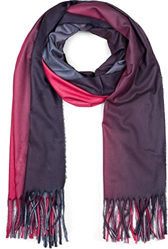 styleBREAKER Damen Schal mit 2-farbigem Farbverlauf und Fransen, warme Winter Stola mehrfarbig, Ombré Look 01017147, Farbe:Koralle-Anthrazit