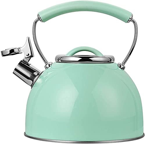 SGSG Hervidor de té con Silbato, hervidor de Agua de Acero Inoxidable para Estufa, 2,5 l, Verde Menta, Silbato con Mango ergonómico para hervidor de té, Azul Menta, 2,5 l