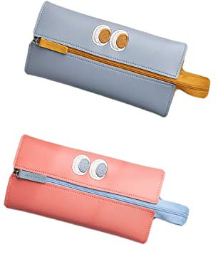 Federmäppchen, 2 Pcs Mäppchen aus Leder, Bleistift Beutel Große Kapazität Briefpapier Pouch, Stiftemappe, Stift-Box mit Reißverschluss, und Griff, für Mädchen, Jungen, Damen, Schule, 2 Farben