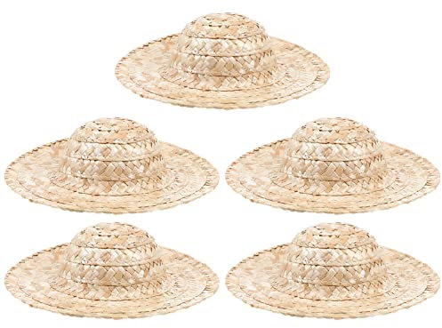 Lurrose 5 Stücke Mini Strohhut Puppe Miniatur Strohhut Hand Strickstroh Hut Natürliche Mini Hut Mütze Für Puppenhaus Handwerk DIY Dekoration Schmuck Zubehör 20 cm