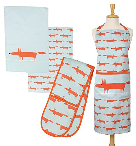 Scion Mr Fox Blue - Adult Apron, Tea Towels & Double Glove Set