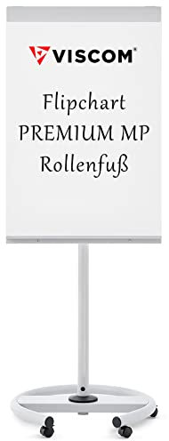 Viscom PREMIUM Flipchart mit Rollenfuß - mobil und vielseitig - ausklappbare Papierhalter - Whiteboard mit Stativ - höhen-verstellbar