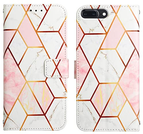 LEMAXELERS iPhone 6S Plus/iPhone 6 Plus Hülle,iPhone 6S Plus Handyhülle Glitzer Marmor für Mädchen Flip Case PU Leder Cover Magnet Schutzhülle Handytasche für iPhone 6S Plus,YB2 Marble Pink White