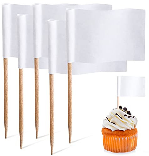 Mini Zahnstocher Fähnchen, leere Cupcake Fähnchen Leere Käsemarker Markierungsetiketten auf Stäbchen für Buffets Cocktail Party Essen Käseplatte Burger Obstsalatplatte Vorspeisen,100 Stücke,Weiß