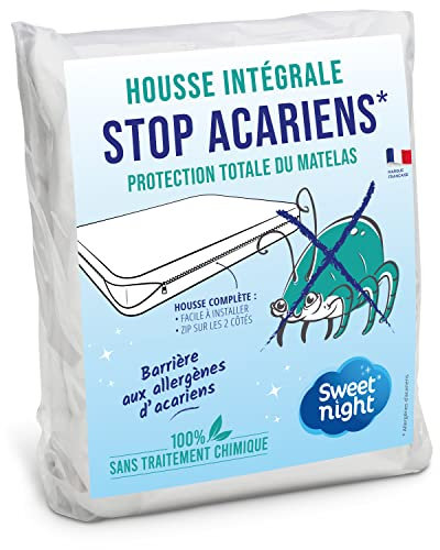SWEET NIGHT - Vollmatratzenbezug 120x200 cm | Anti-Wanzen und Anti-Milben | Schützt Ihre Matratze vollständig | Reißverschluss | ohne chemische Behandlung | Tiefe bis 25 cm