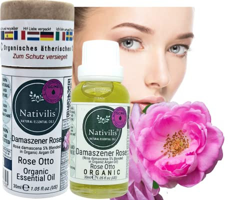 Huile essentielle de rose de Damas bio Nativilis (Rosa Damascena) Réduit l'inflammation Prévient le vieillissement prématuré Apaise Réduit les rougeurs Soins de la peau et des cheveux - Copaïba