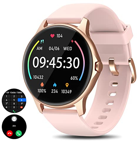 Smartwatch Uomo con Chiamate, Orologio Smartwatch Donna Rotondo con Contapassi, Sonno Monitor, Cardiofrequenzimetro, SpO2, Impermeabile IP68, 100 Modalità Sportive Fitness Smartwatch per Android/IOS