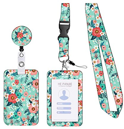KHDULQ Ausweishülle Mit Band,Kartenhülle Ausweishülle Mit Band Kartenhalter Lanyard Mit Ausweishalter Band, Id Card Holder, Karten Schutzhülle(Avocado pattern) für Handy-Lanyards,Büro- und Schulbedarf