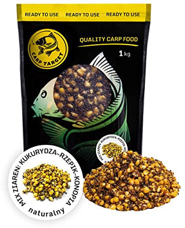 Carp Target Gekochter Mais Hanf Raps Particle - Angelfertig Mix - Fertiger Fisch Grundfutter - Lockfutter - Groundbait - Karpfenfutter Angeln - Anfüttern (1.00, Kilogramm)