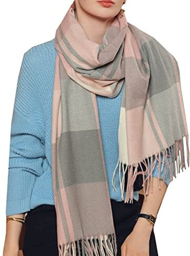 HYUET Winter Pashmina Schal Schal Damen Plaid Elegant Lange Weiche Warme Wickelschals Tartan Tartan Wrap Strickschal Winter Poncho Stola Pashmina für Damen Herren,Rosa,65 * 185 cm