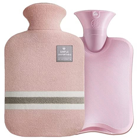 Hot Water Bottle with Knitted Cover, 1 Litre PVC Hot Water Bag for Hot and Cold, Hand Feet Warmer, Neck and Shoulder Pain Relief(Pink)
