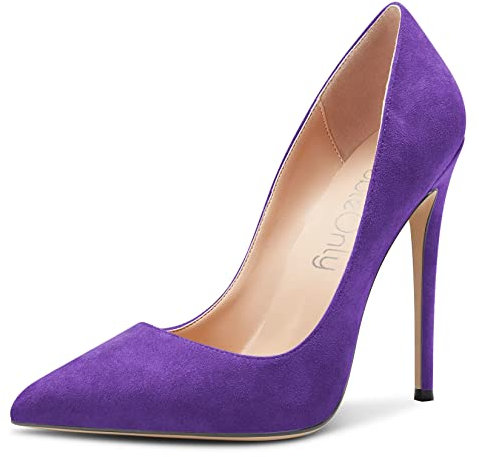 NobleOnly Donna Spillo Alto High Tacco Heel a Punta Pumps Slip-on Ufficio Sexy Classico Scarpe Viola 44 EU