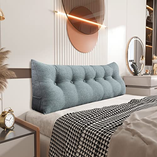 Johnear Rückenkissen Keilkissen Bett Lesekissen,Rückenlehne Kissen für Sofa Lendenkissen Bettkopfteil, Großes Dreieckige Bettkeil Bücherkissen Stützkissen (Grau,180cm)