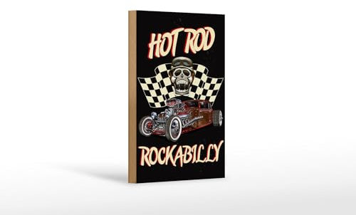 Femer Cartel de madera para coche, 12 x 18 cm, diseño de palo de Rockabilly